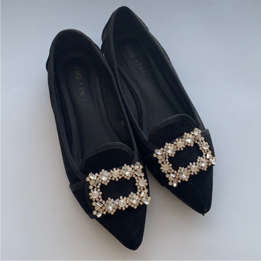 Black Velvet Glam Pendent Flats